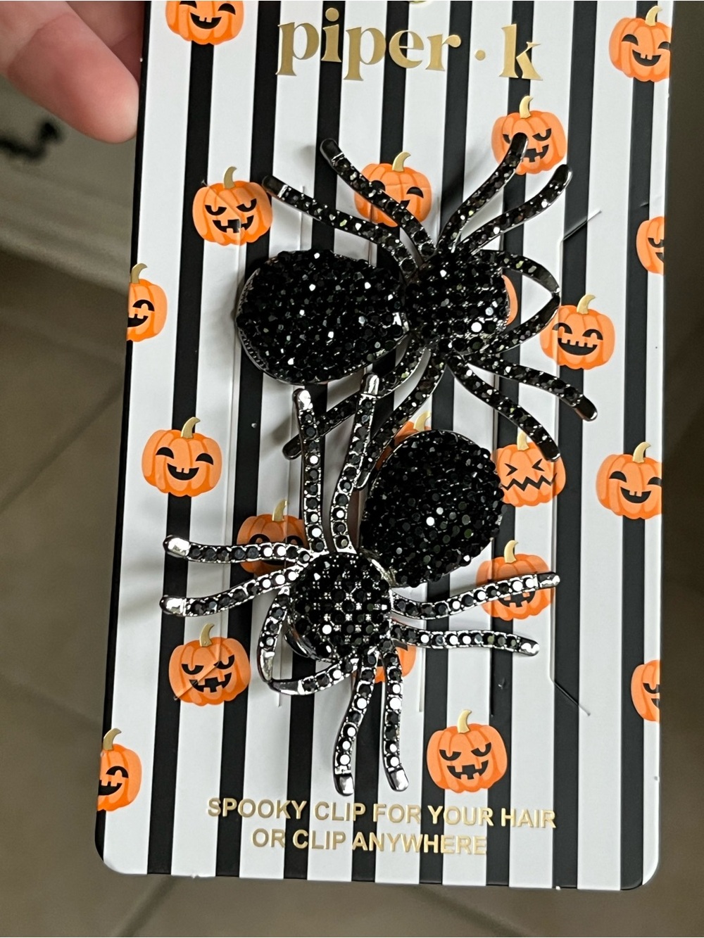 Piper Black Glitter Spider Hair Clips - Set of 2